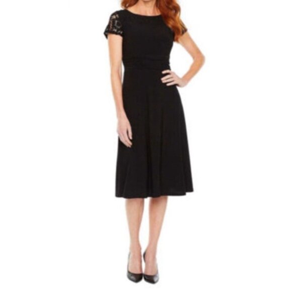 perceptions new york black lace Shower Sleeve Knee Length Dress Large - Picture 2 of 6